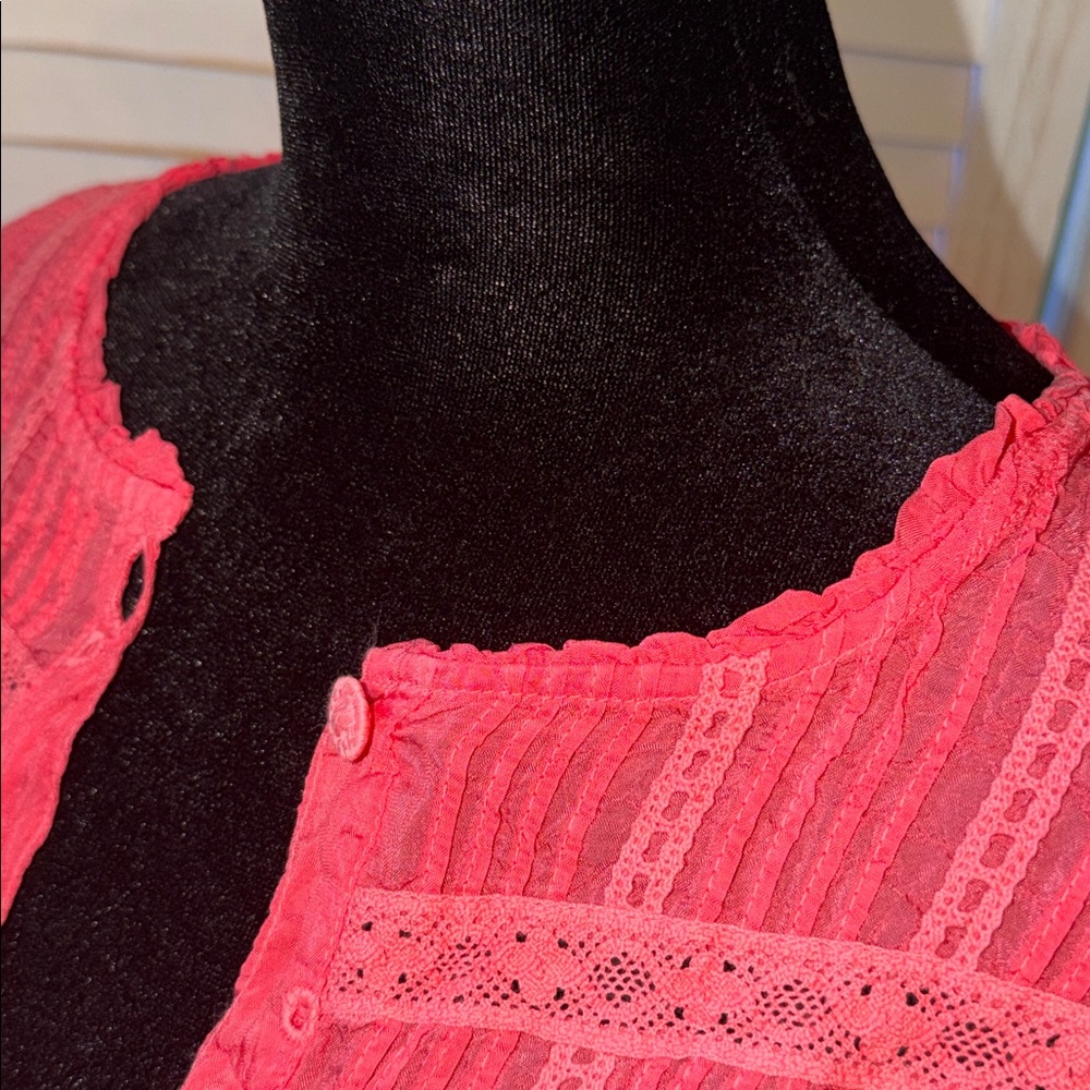 Johnny Was Womens Coral Embroidered Long Sleeve Tunic with crocheted buttons lg - Picture 12 of 15
